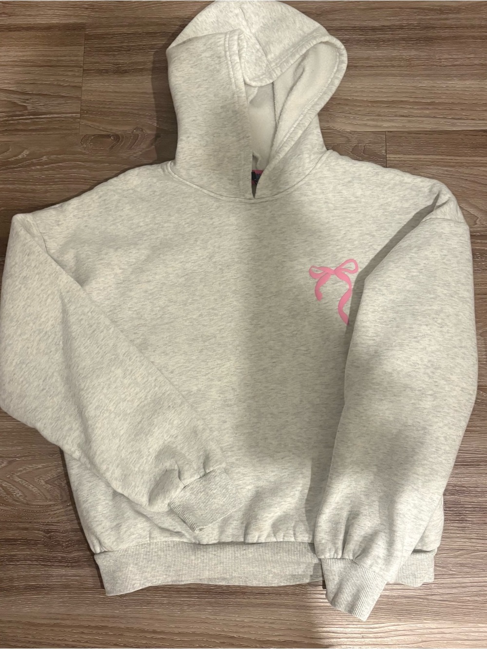 Edikted Light Gray Hoodie with Pink Bow Accent